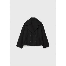 Ins Double-breasted Lapel Blazer Jacket Fashion Loose Woolen Short Coat Elegant Commuting Women's Clothing (Option: Black A-S)