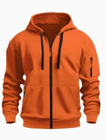 Zipper Hooded Sweatshirt Men's Sports Casual Cardigan Coat (Option: Orange-S)