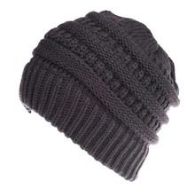 Mixed Color Knitted Wool Hat Ladies Non-labeled Ponytail Hat (Option: grey)