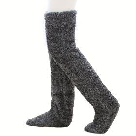 Over Knee High Fuzzy Long Socks Winter Warm Cold Leg Knee Joint Cold-proof Stockings Home Floor Sleeping Socks (Option: Smoky Gray-Average Size)