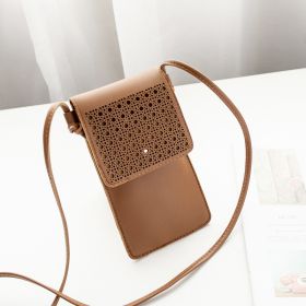 Cross Body Mobile Phone Bag Touching Screen Clear Window Mini Purse Cell Phone Bag Pouch DIN889 (Option: Brown)