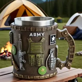 Military-Themed Double-Wall Insulated Mug With Tactical Rifle & Grenade Design - Army Beer Cup For Camping, For Man Cave, Or Gifts - Hot/Cold Beverage (Option: bulletcup)