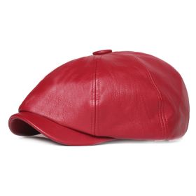 Leather Octagonal Cap Women's Retro (Option: Red-adjustable)