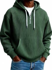 Men's Solid-Colored Corduroy Long-Sleeve Hoodie For Sports And Casual Wear (Option: Dark Green-S)