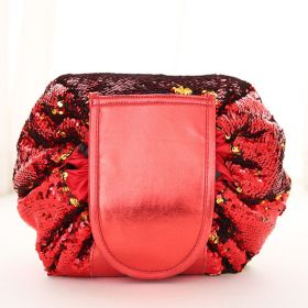 Animal Printing Large Capacity Drawstring Lazy Cosmetic Storage Bag (Option: Sequins red)