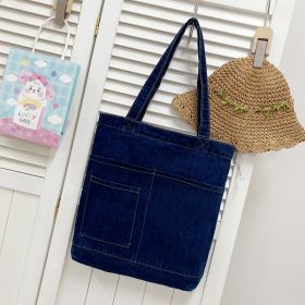 Women's Simple All-match Shoulder Denim Handbag (Option: Style 2 Dark Blue)