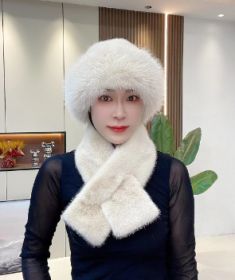 Suit Winter Scarf Mongolian Cap Plush Hat Women's Thickened (Option: Beige-Free Size)