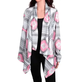 Women Open Front Cardigan Long Sleeve Shawl Neck Breathable Cardigan Well Collection (Option: Pink-L)