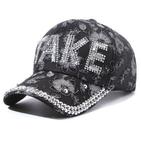 Rhinestone TAKE Women's Baseball Cap Summer Lightweight Breathable (Option: Black With Diamond TAKE-Adjustable)