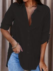 Plus Size Solid Color Shirt Buttons White Black Red (Option: Black-3XL)