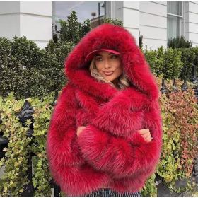 Artificial Fur Autumn And Winter Thickening Haining Fashion Furry Fur Clothing Top (Option: Wine red-S)