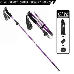 Five Section Folding Trekking Cane For Hiking And Walking - Lightweight 7075 Aluminum, Strong And Durable Outer Lock And High-density EVA Grip, Men'S (Option: 1PCPurple)