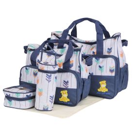 5Pcs Baby Nappy Diaper Bags Set Mummy Diaper Handbags With Diaper Pad Food Bag Bottle Bag Travel Tote Bags For Mom Dad (Option: Dark Blue)