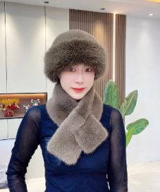 Suit Winter Scarf Mongolian Cap Plush Hat Women's Thickened (Option: Dark Brown-Free Size)