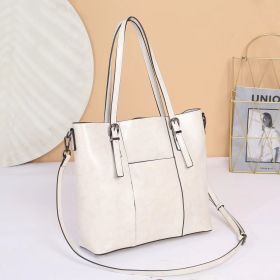 Big Bag Genuine Leather  Capacity Cowhide Messenger Bag Female Hand-held Tote (Option: White)