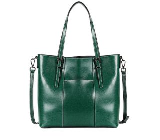 Big Bag Genuine Leather  Capacity Cowhide Messenger Bag Female Hand-held Tote (Option: Oil fruit green)