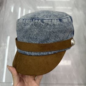Japanese-style Retro Flat-top Cap Denim Women's Spring And Autumn Color Matching Flat Top (Option: Denim Blue-Free Size)