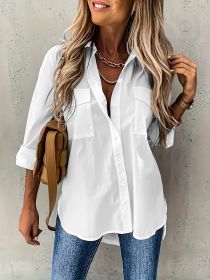 Large Size Two-piece Set Women's Long Sleeve Casual Shirt (Option: White-5XL)