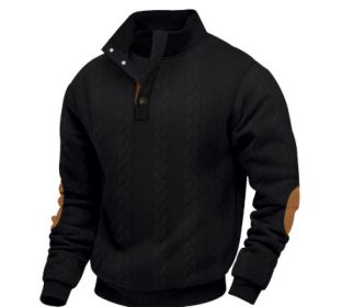 Stand Collar Long Sleeve Jacquard Knitted Pullover Sweater (Option: Black2-XL)