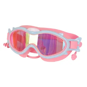 Kids Swim Goggles With Ear Plugs UV Protection Anti-Fog Leak Proof Wide View Pool Swimming Goggles For Youth Boys Girls Aged 3-16 Years Old Summer Bea (Option: PinkBlueRim)