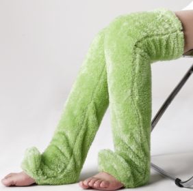 Over Knee High Fuzzy Long Socks Winter Warm Cold Leg Knee Joint Cold-proof Stockings Home Floor Sleeping Socks (Option: Green-Average Size)