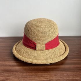 French Straw Sun Protection Bow Curling Temperament Straw Hat (Option: Red-M)