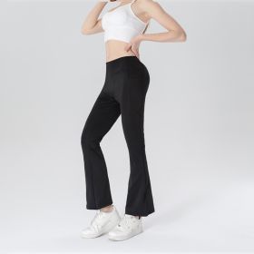 Ladies Mid Waist Abdominal-shaping Slimming Cropped Pants Casual Pocket Bootcut Trousers (Option: Black-S)