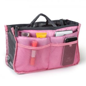 Women Lady Travel Insert Handbag Organizer Makeup Bags Toiletry Purse Liner With Hand Strap (Option: Pink)