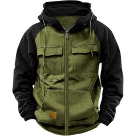 Men's Hoodie Youth Sports Multi-pocket Workwear (Option: Army Green-S)