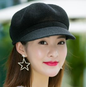 Summer Korean Version Is Good To Wear A Beret Hat (Option: Black-Adjustable)