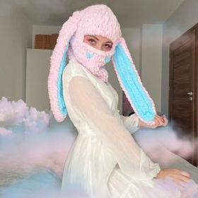 Hand Woven Heavy Wool Warm Hat (Option: Pink blue-One size)