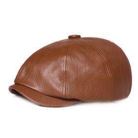Leather Octagonal Cap Women's Retro (Option: Brown-Adjustable)