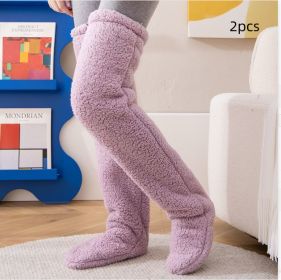 Over Knee High Fuzzy Long Socks Winter Warm Cold Leg Knee Joint Cold-proof Stockings Home Floor Sleeping Socks (Option: Purple 2pcs-Average Size)