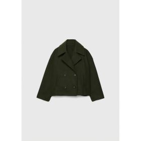 Ins Double-breasted Lapel Blazer Jacket Fashion Loose Woolen Short Coat Elegant Commuting Women's Clothing (Option: Army Green-S)