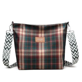 Large Capacity Contrast Color Check One-shoulder Versatile Commuter Messenger Bag (Option: Green)