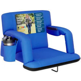 Alpcour Reclining Stadium Seat - Waterproof Foldable Camping Chair With Extra Thick Padding And Wide Back Support (Option: RoyalBlue-Wide)