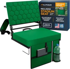 Alpcour Folding Reclining Stadium Seat With Back Support For Bleachers (Option: HunterGreen-21Wide)