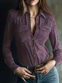 Women's Long-sleeve Deerskin Velvet Blouse (Option: Purple-S)