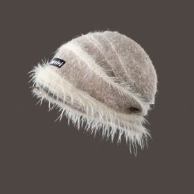 Korean Style Autumn And Winter Plush Knitted Mixed Color Stripe Warm (Option: Light Gray)