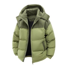 Detachable Hat Cotton-padded Coat For Couple Color Contrast Patchwork Thickened (Option: Avocado Green-S)