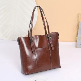 Big Bag Genuine Leather  Capacity Cowhide Messenger Bag Female Hand-held Tote (Option: Brown)