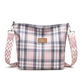 Large Capacity Contrast Color Check One-shoulder Versatile Commuter Messenger Bag (Option: Pink)