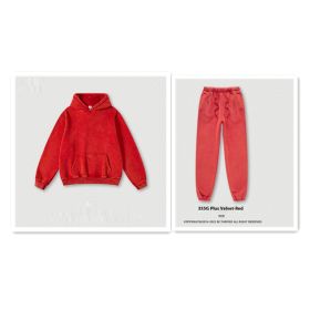 Men's Fashion Retro Velvet Padded Hooded Sweatshirt (Option: Red-L-Suit)