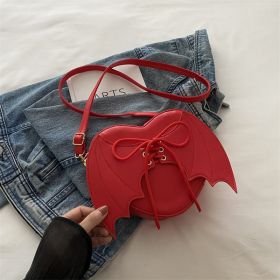 Heart Shape Bag Strap Design Bat Wings One Shoulder Crossbody Bag (Option: Red)