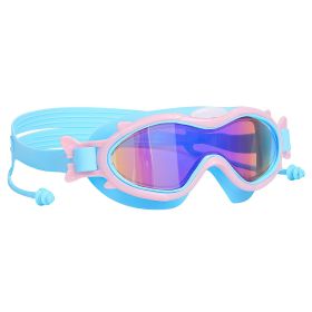 3 Colors Option - 1Pc Kids Swim Goggles With Ear Plugs UV Protection Anti-Fog Leak Proof Wide View Pool Swimming Goggles For Youth Boys Girls Aged 3-1 (Option: BlueWithPinkRim)