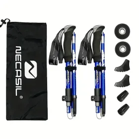 Five Section Folding Trekking Cane For Hiking And Walking - Lightweight 7075 Aluminum, Strong And Durable Outer Lock And High-density EVA Grip, Men'S (Option: Blue)