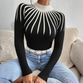 Womens Slim Fit Mock Neck Sweater, Ribbed Striped Long Sleeve Knit For Fall Winter (Option: Black-S)