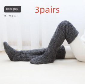 Over Knee High Fuzzy Long Socks Winter Warm Cold Leg Knee Joint Cold-proof Stockings Home Floor Sleeping Socks (Option: Dark Gray 3pairs-Average Size)