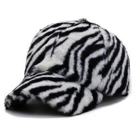 Fashion Leopard Fleece Baseball All-matching Peaked Cap (Option: Zebra Stripes White-Adjustable)