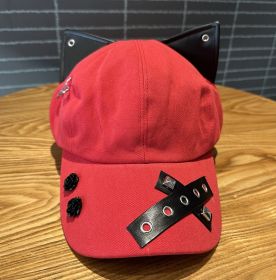 A Niche Baseball Cap With Three-dimensional Cat Ears (Option: Red)